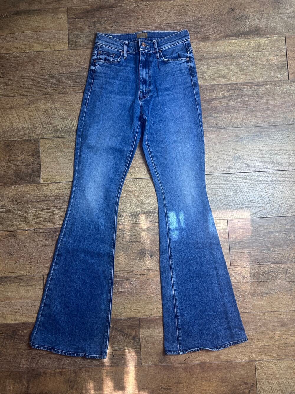 MOTHER High Rise Bell Bottom Jeans Size 26 x 34 Dark Wash Flare Denim